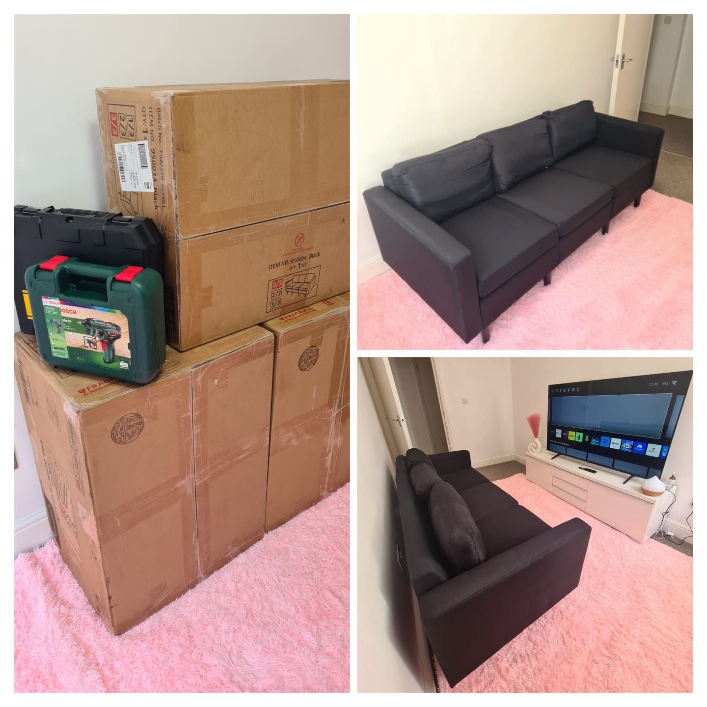 Sofa assembly and TV setup